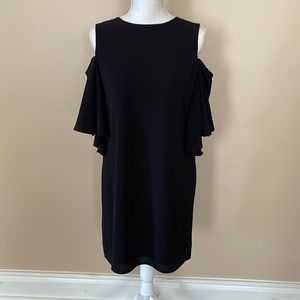 London Times Petite Black Cocktail Evening Dress off-Shoulder Ruffles Elegant